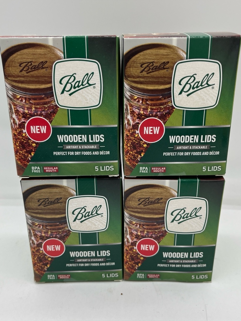 Ball Wooden Lids 5 Pack Acacia Wood Airtight Silicone Seal Stacking Pantry Decor